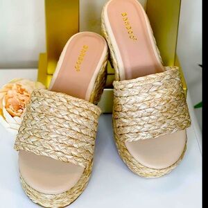 Raffia Platform Slip On Sandals (7)